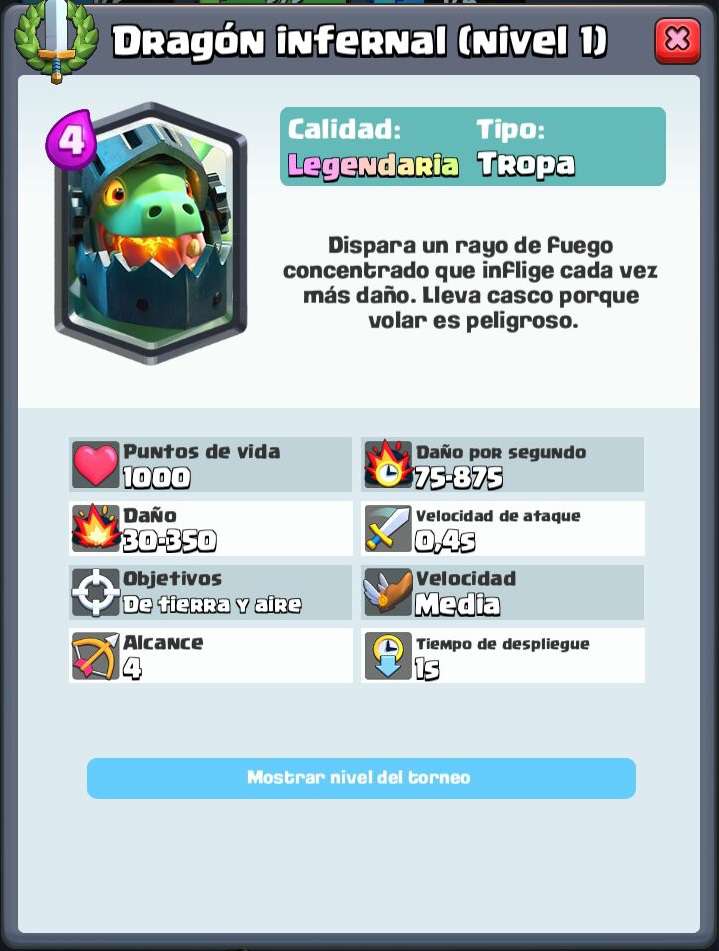 Dragón infernal cartas con mas daño por segundo
