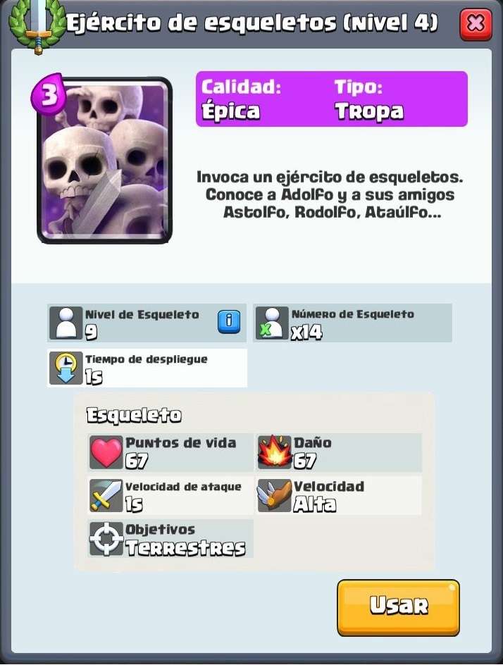 Ejército de esqueletos cartas con mas daño por segundo