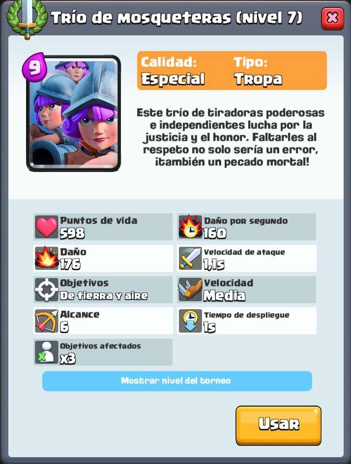 Triple mosquetera cartas con mas daño por segundo