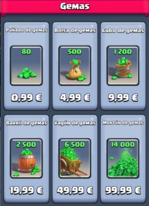 Coste de las gemas en euros