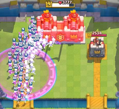 Esqueletos atacando una torre doble con furia y espejo